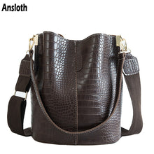Load image into Gallery viewer, Ansloth Crocodile Crossbody Bag For Women Shoulder Bag Brand Designer Women Bags Luxury PU Leather Bag Bucket Bag Handbag HPS405