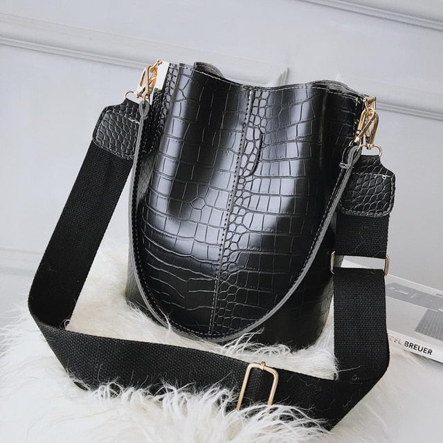 Ansloth Crocodile Crossbody Bag For Women Shoulder Bag Brand Designer Women Bags Luxury PU Leather Bag Bucket Bag Handbag HPS405